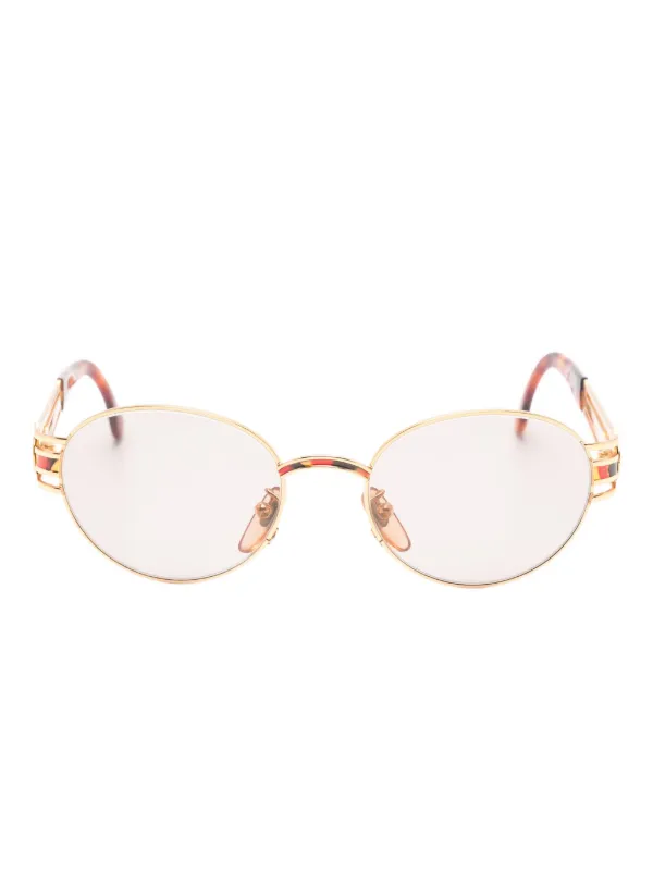 Fendi Pre-owned Logo-detail Oval-frame Sunglasses in Gold