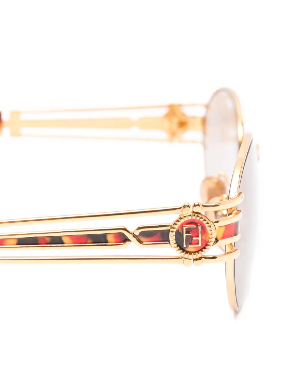 Fendi Pre-owned Logo-detail Oval-frame Sunglasses in Gold, view 3