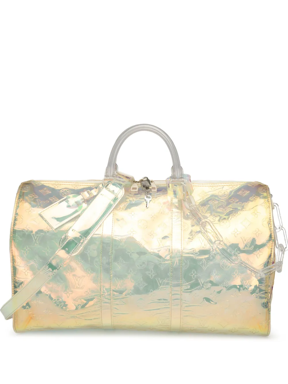 Louis Vuitton Pre-Owned 2019 モノグラム プリズム キーポル バンドリエール 50 ボストンバッグ - ホワイト Louis Vuitton Pre-Owned 2019 モノグラム プリズム キーポル バンドリエール 50 ボストンバッグ - ホワイト