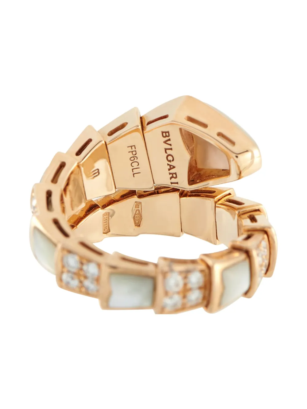 Pre-owned Bvlgari 18k Rose Gold Diamond Mother Of Pearl Coil Ring In Pink