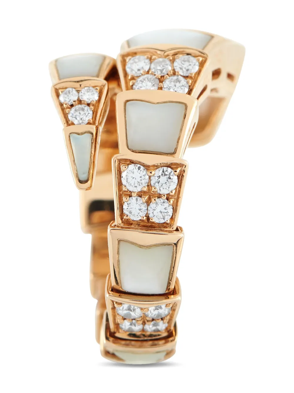 Pre-owned Bvlgari 18k Rose Gold Diamond Mother Of Pearl Coil Ring In Pink