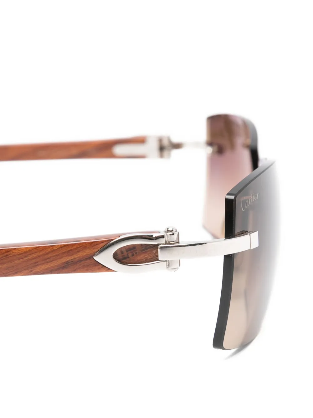 Pre-owned Cartier Wood Rimless Sunglasses In Silver