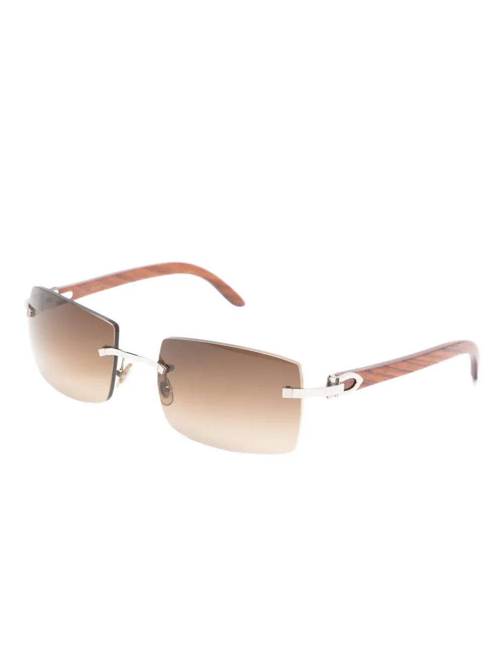 Pre-owned Cartier Wood Rimless Sunglasses In Silver