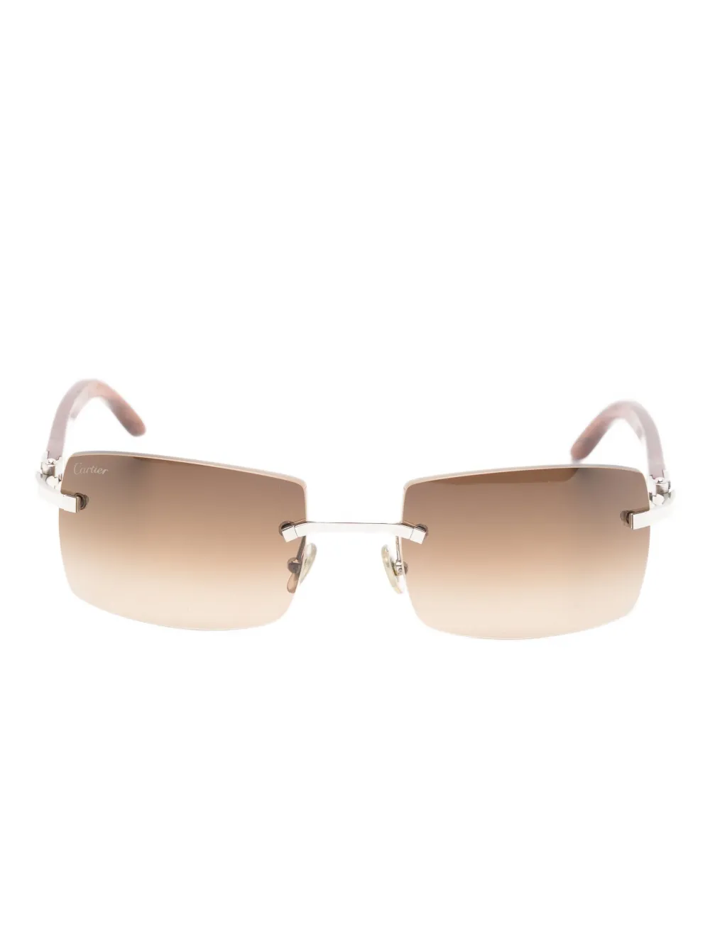 Pre-owned Cartier Wood Rimless Sunglasses In Silver