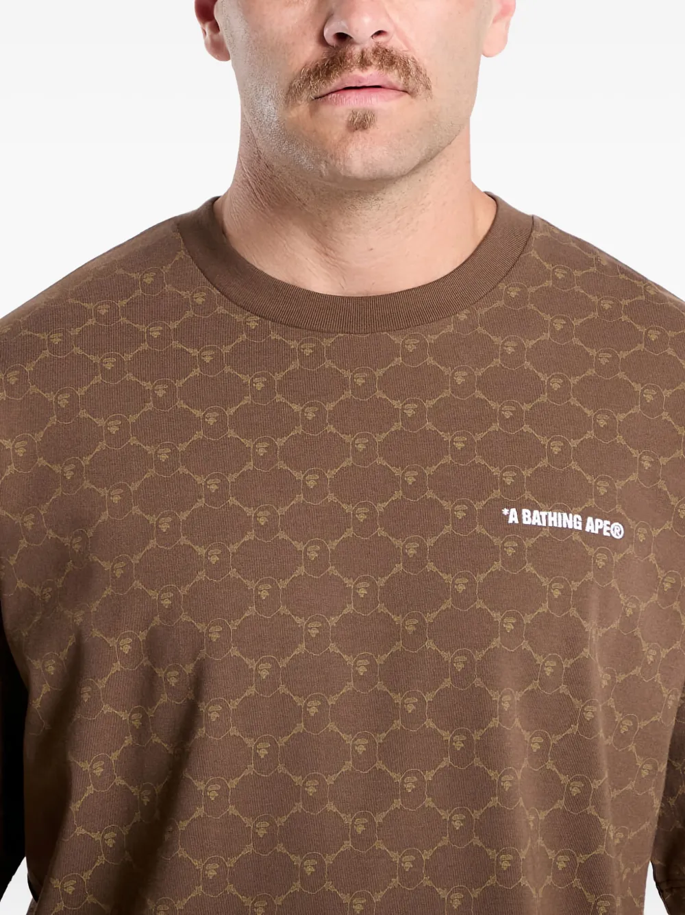 A Bathing Ape College Monogram-logo T-shirt In Brown
