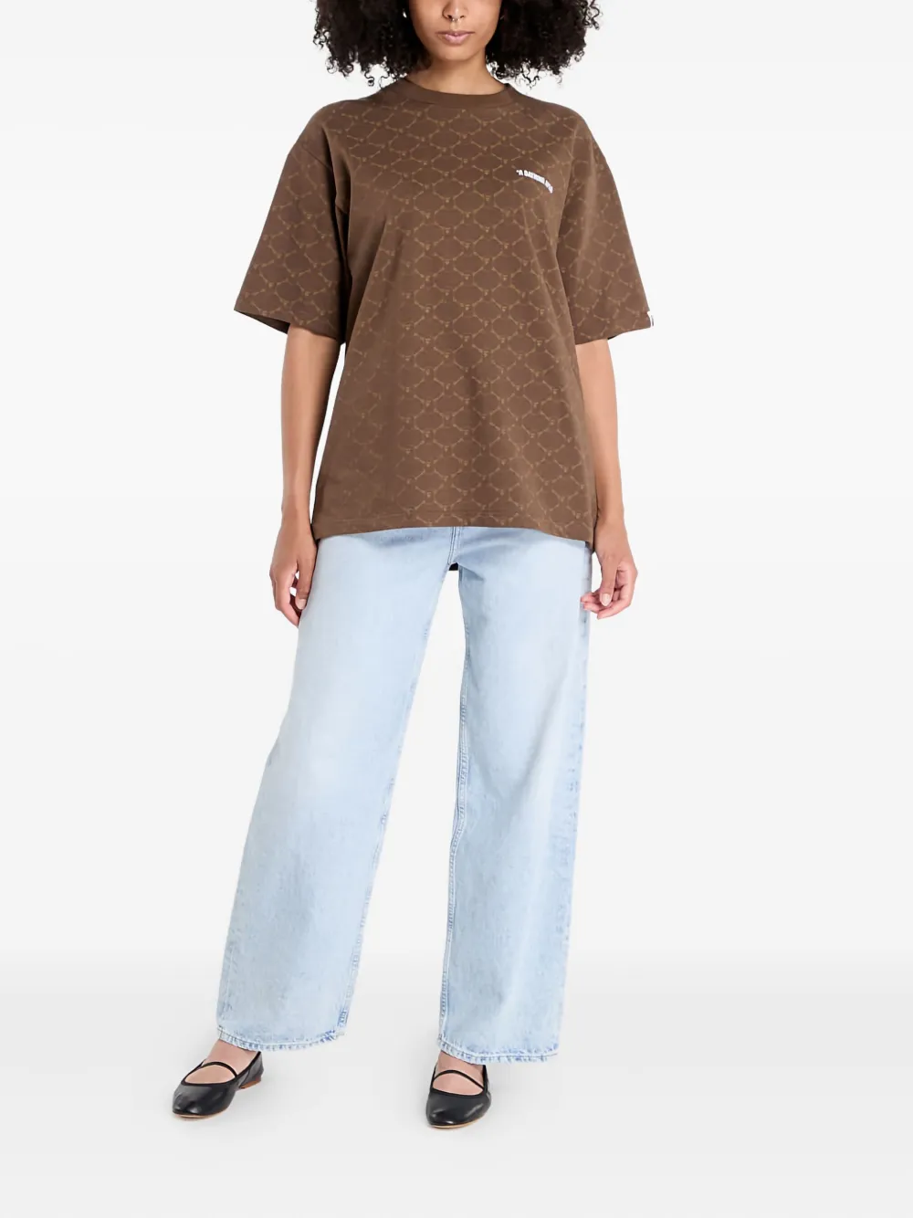A Bathing Ape College Monogram-logo T-shirt In Brown