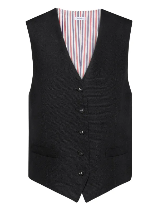 Thom Browne 3-ply Wool Mohair Vest in Black