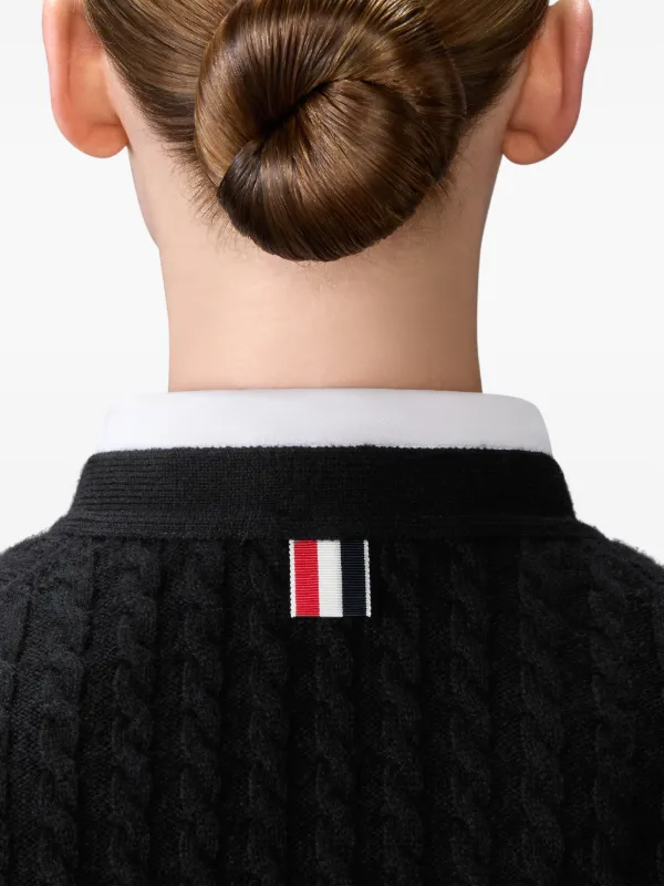 THOM BROWNE 4BAR ケーブルニット カーディガン Thom Browne ケーブルニット カーディガン | ブラック | FARFETCH JP