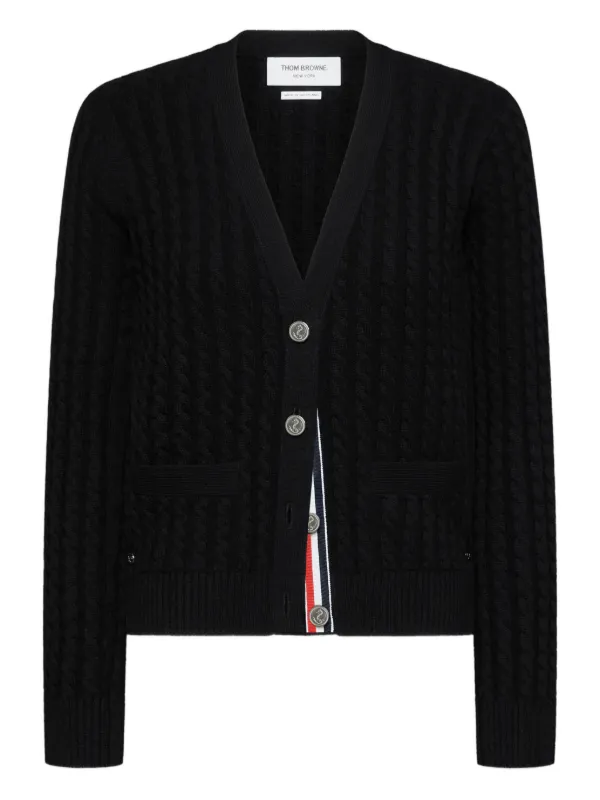THOM BROWNE 4BAR ケーブルニット カーディガン Thom Browne ケーブルニット カーディガン | ブラック | FARFETCH JP