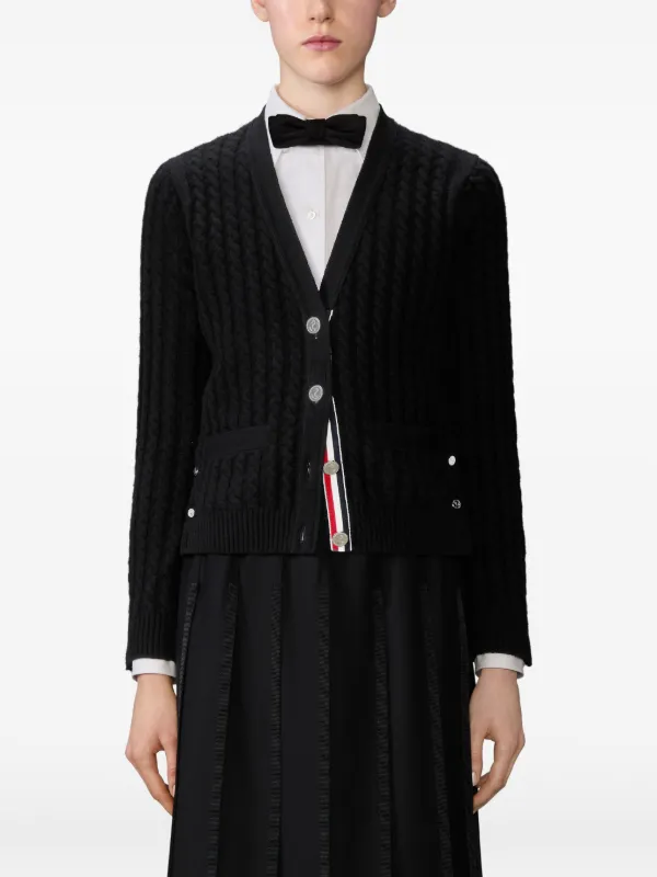 THOM BROWNE 4BAR ケーブルニット カーディガン Thom Browne ケーブルニット カーディガン | ブラック | FARFETCH JP