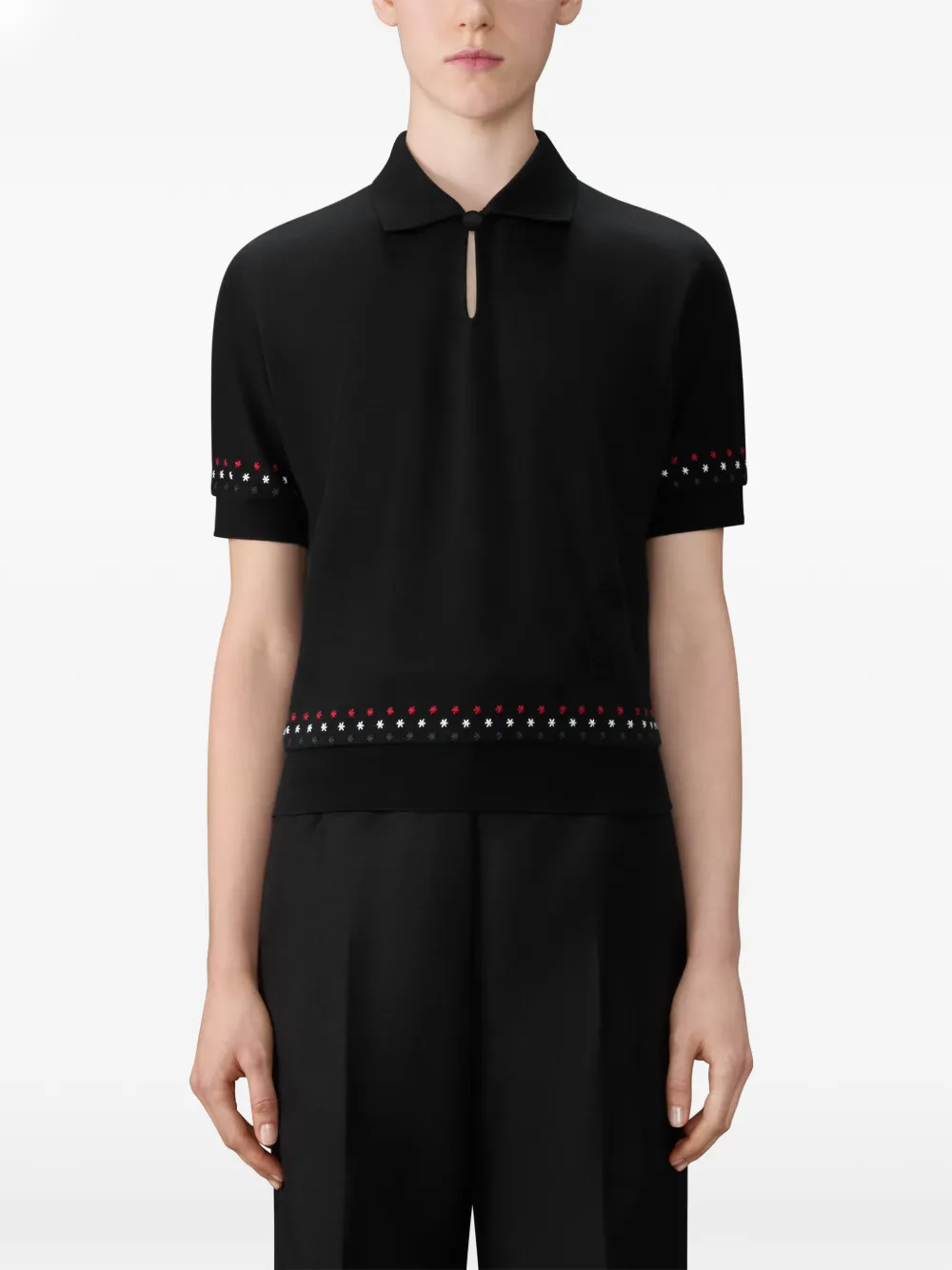  Thom Browne Snowflake-embroidery Polo Top - Black 