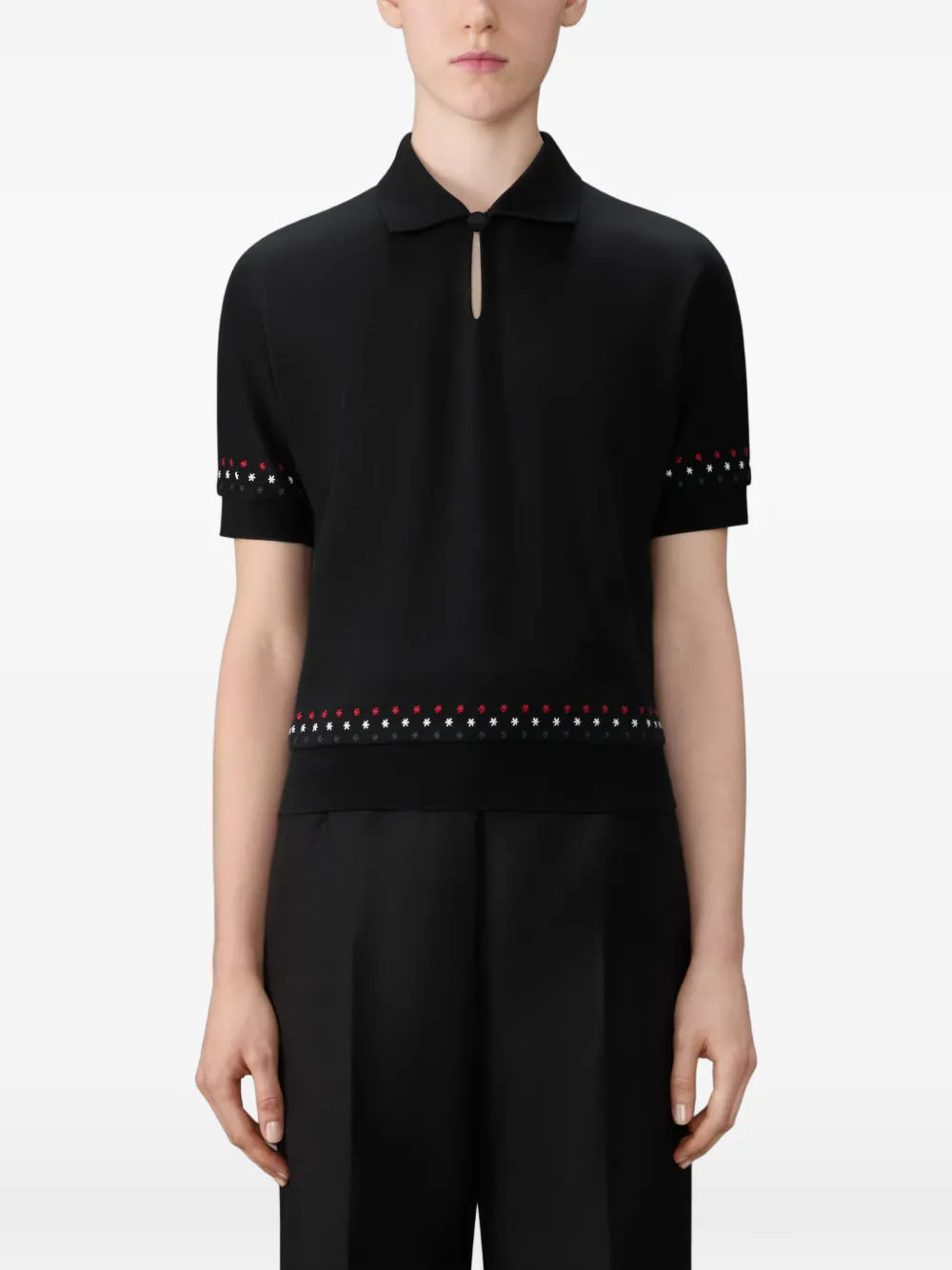 Thom Browne Cotton Milano Stars & Snowflake Embroidery Polo in Black, view 3