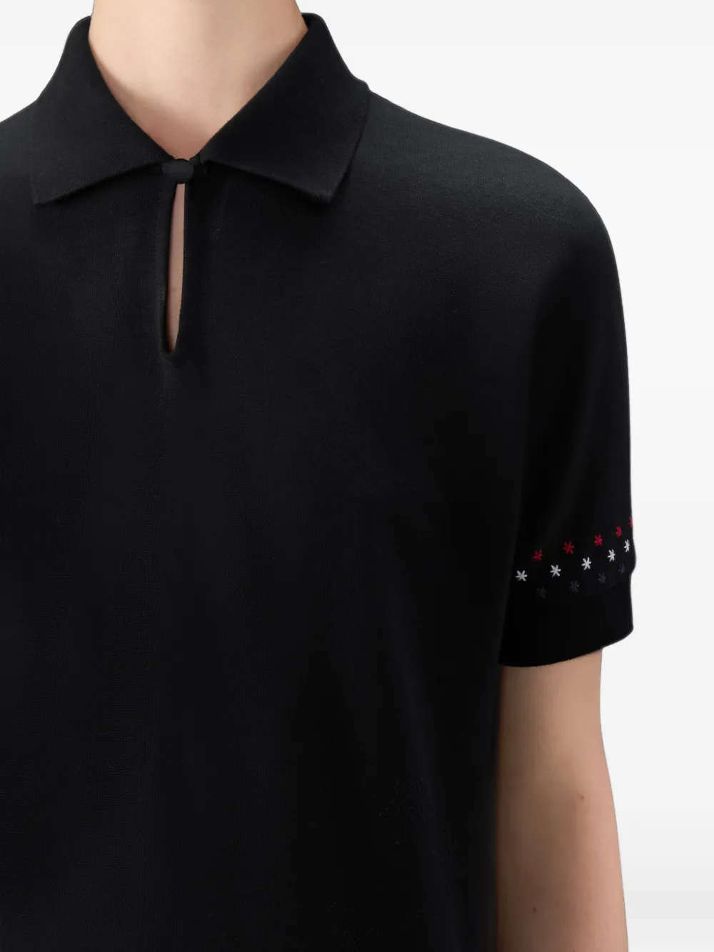 Thom Browne Cotton Milano Stars & Snowflake Embroidery Polo in Black, view 5