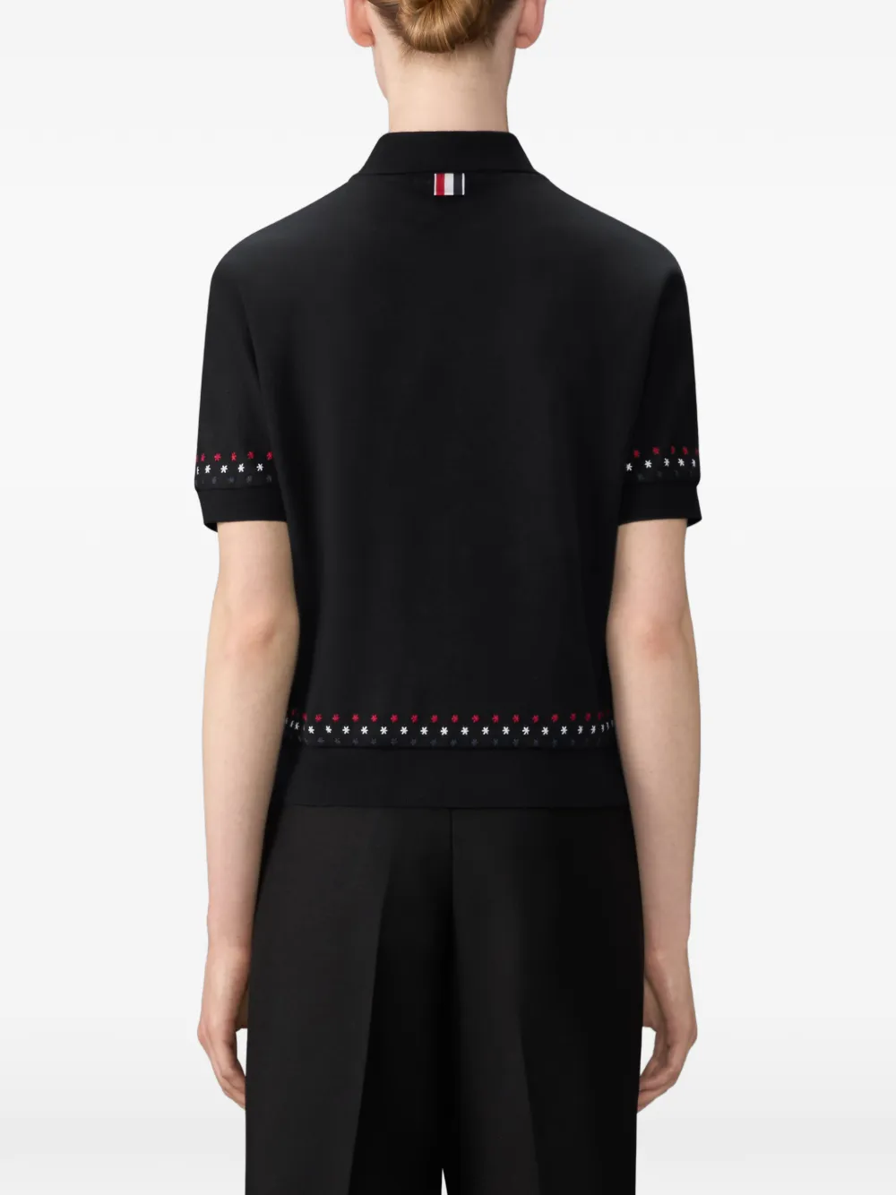 Thom Browne Cotton Milano Stars & Snowflake Embroidery Polo in Black, view 4