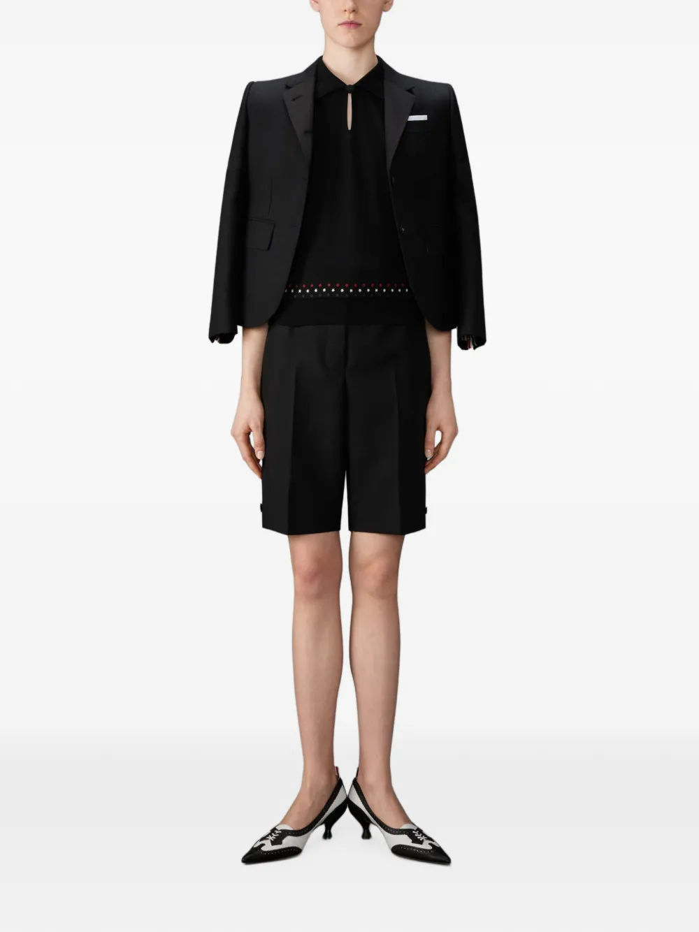 Thom Browne Cotton Milano Stars & Snowflake Embroidery Polo in Black, view 2