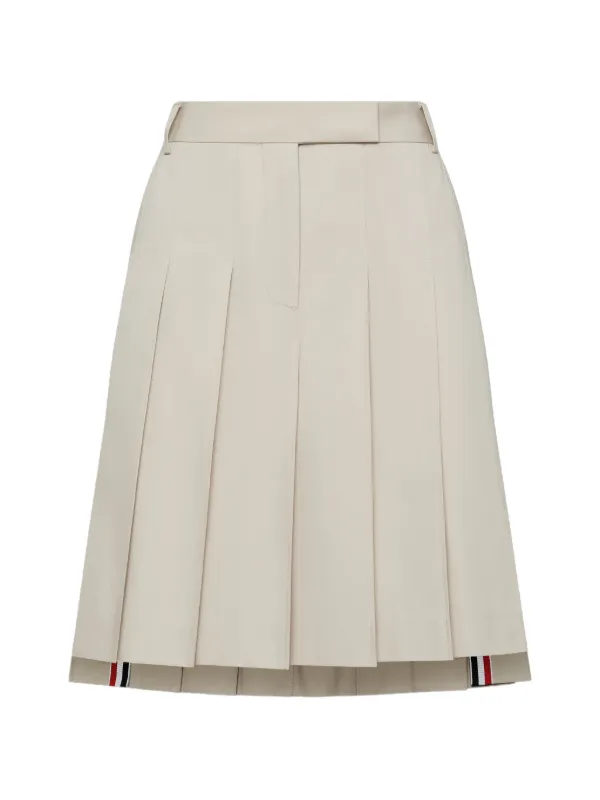 Thom Browne Cotton Suiting Pleated Skirt in Neutrals