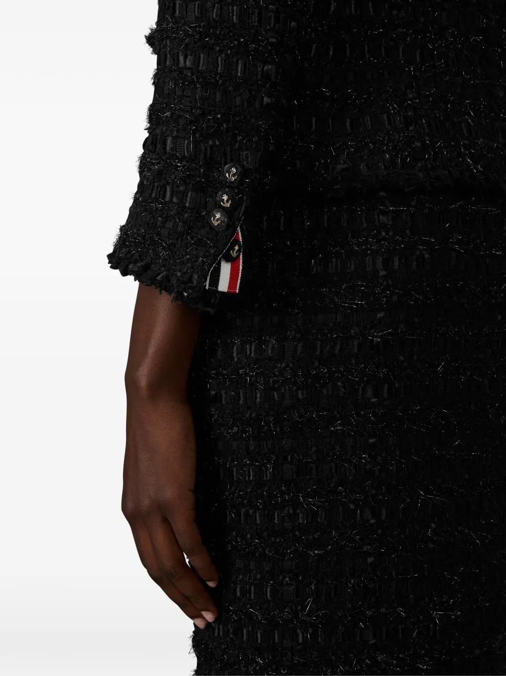 Thom Browne Tweed blazer met franje Zwart