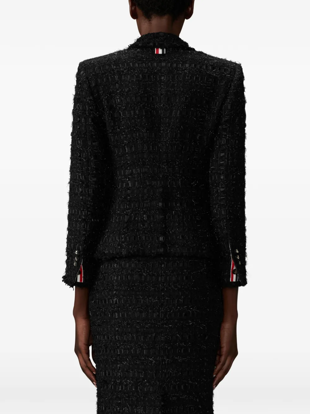  Thom Browne Frayed Ribbon Tweed Blazer - Black 