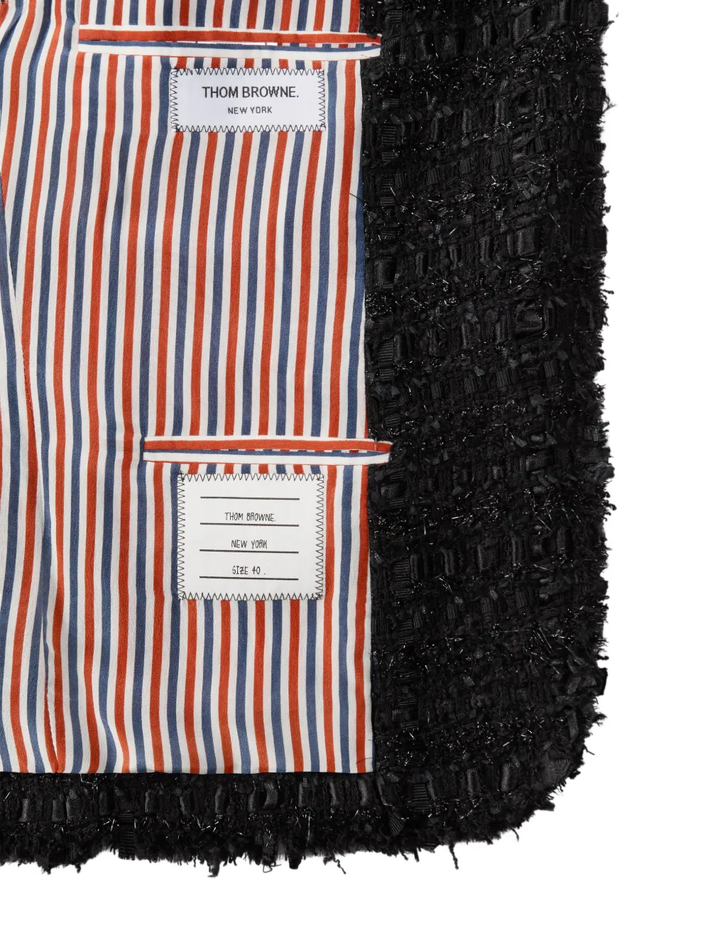 Thom Browne Satijnen tweed sportjas met franje Zwart
