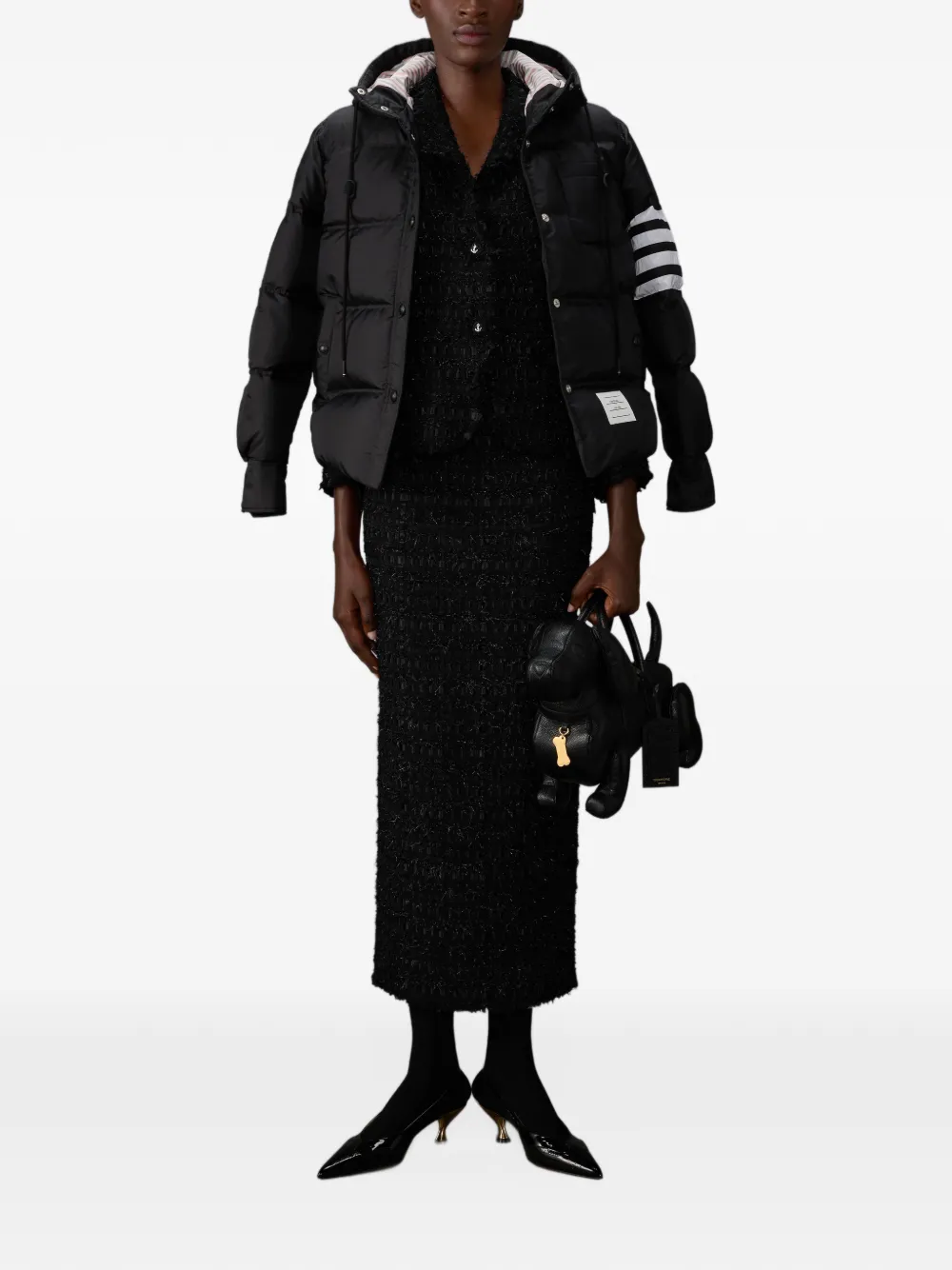 Thom Browne Satijnen tweed sportjas met franje Zwart