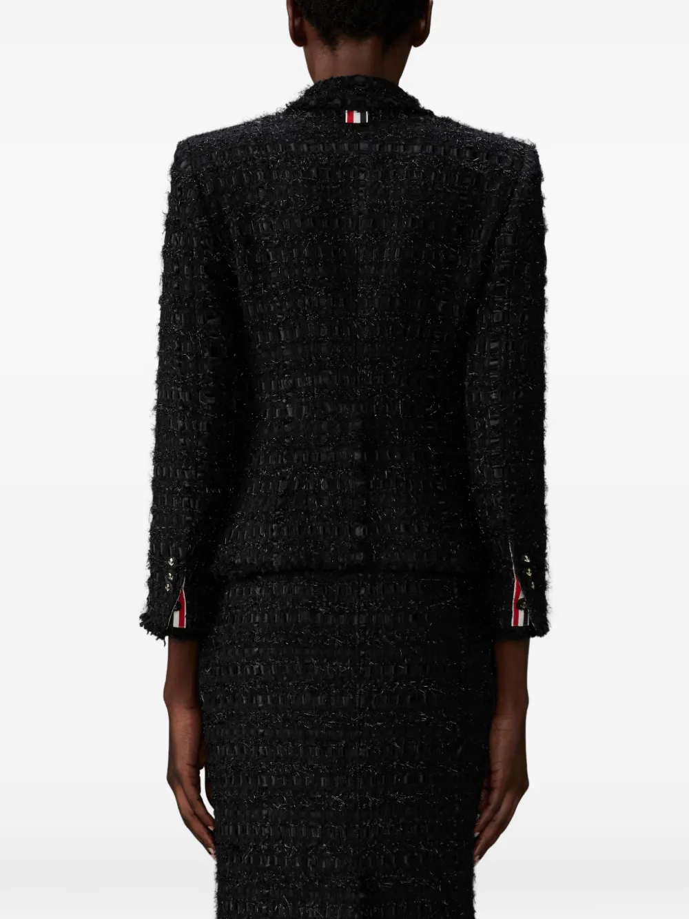 Thom Browne Satijnen tweed sportjas met franje Zwart