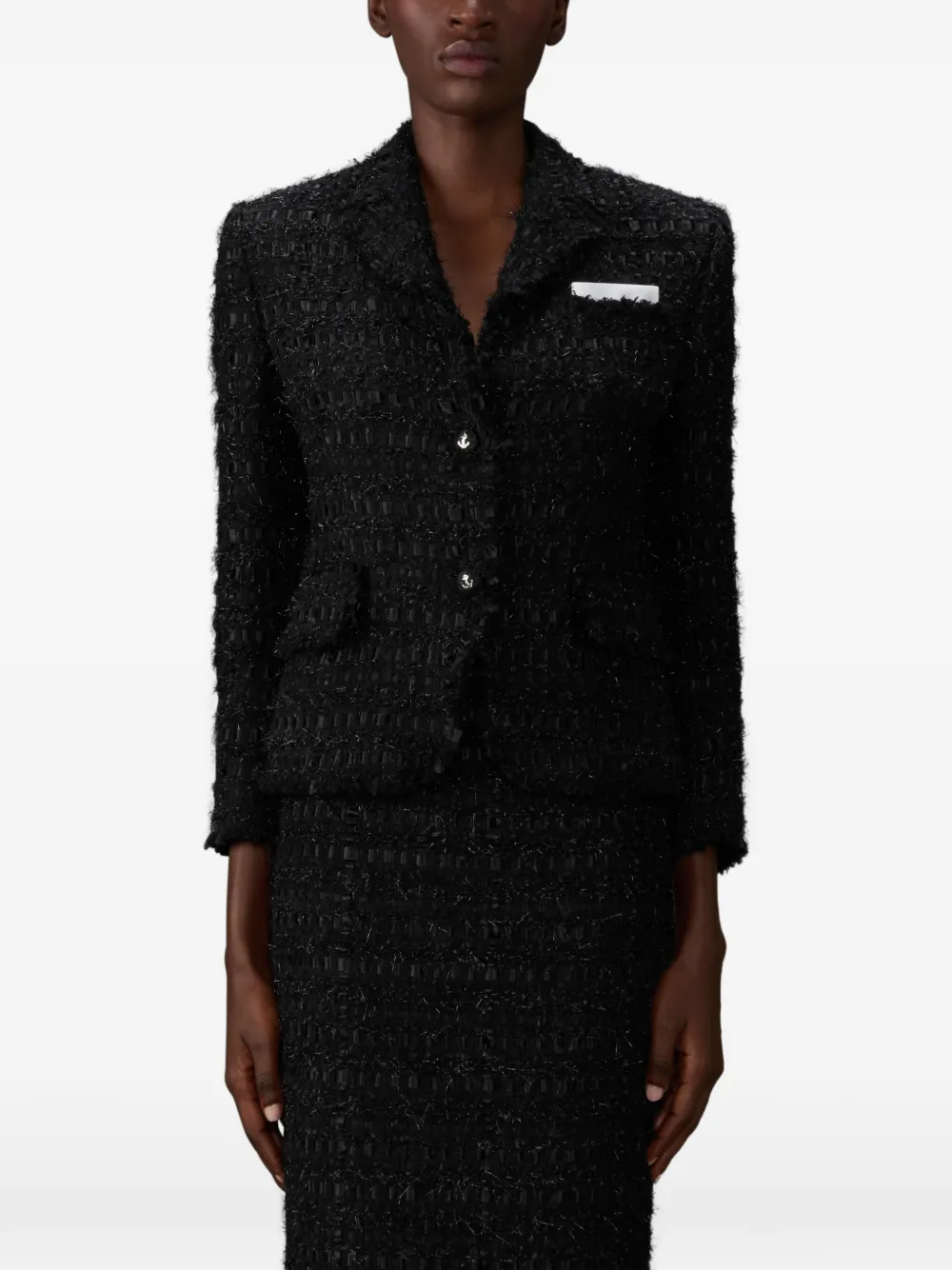 Thom Browne Satijnen tweed sportjas met franje Zwart