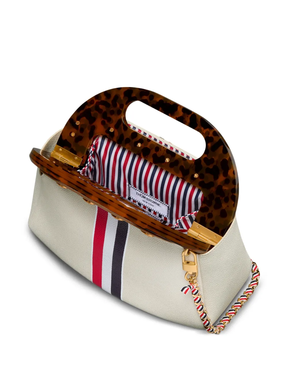 Thom Browne Leren schoudertas met gestreept detail Beige