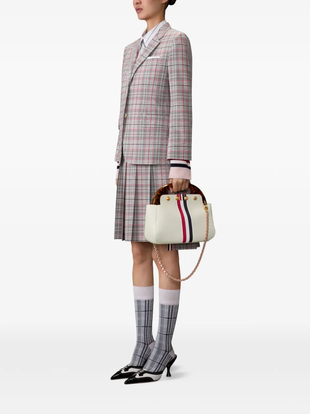 Thom Browne striped-detail leather shoulder bag - Beige