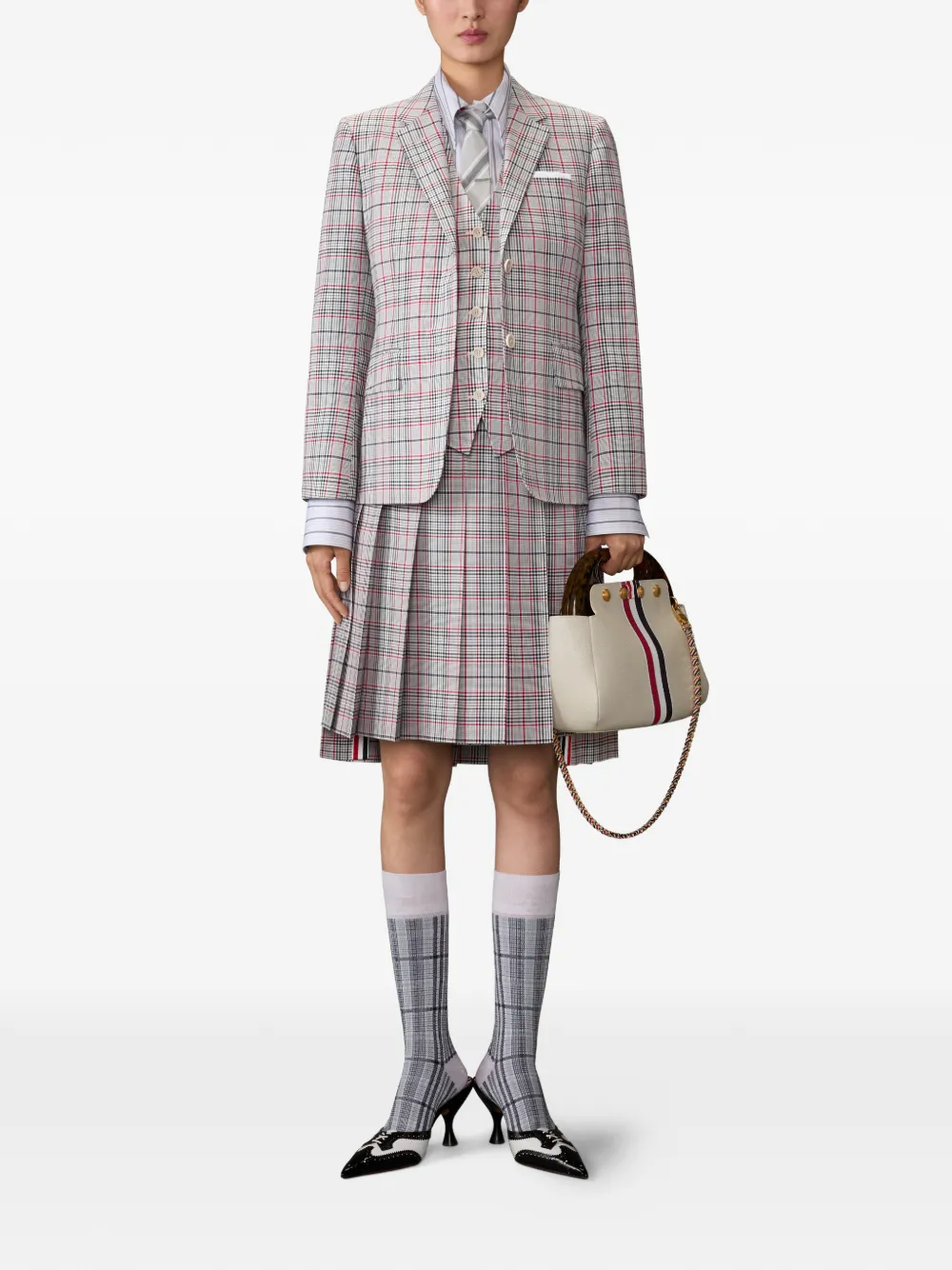  Thom Browne Plaid Waistcoat - Grey 
