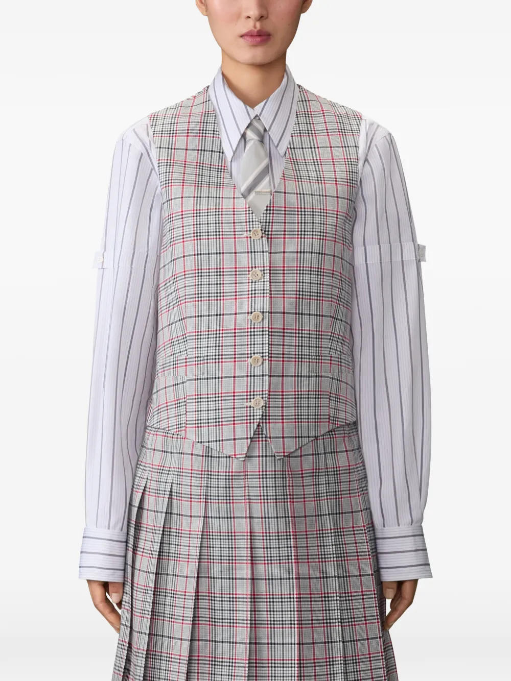  Thom Browne Plaid Waistcoat - Grey 
