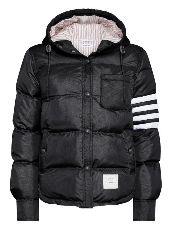 Thom Browne Shiny Ripstop Lightweight Down Filled 4-Bar Jacket in Grey