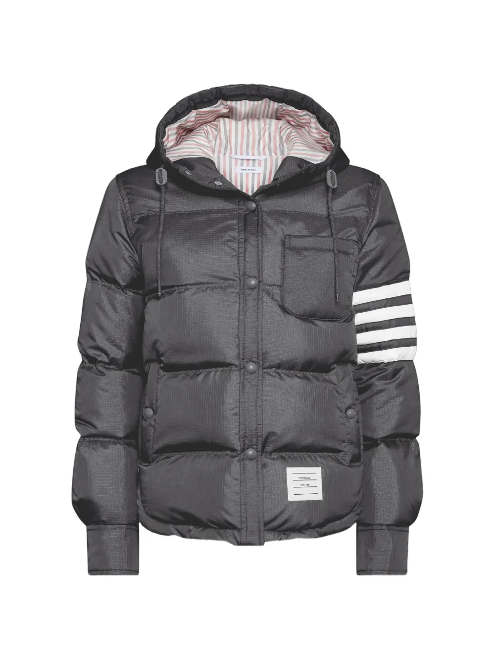 Thom Browne Glanzend ripstop lichtgewicht donsjack met 4-Bar Grijs