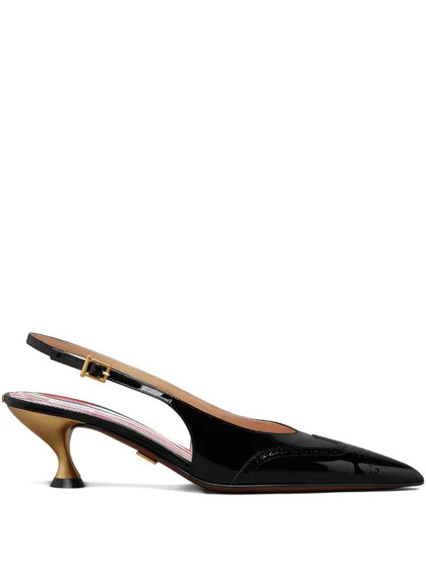 Thom Browne Soft Patent Wingtip Slingback Pumps 50mm in Black
