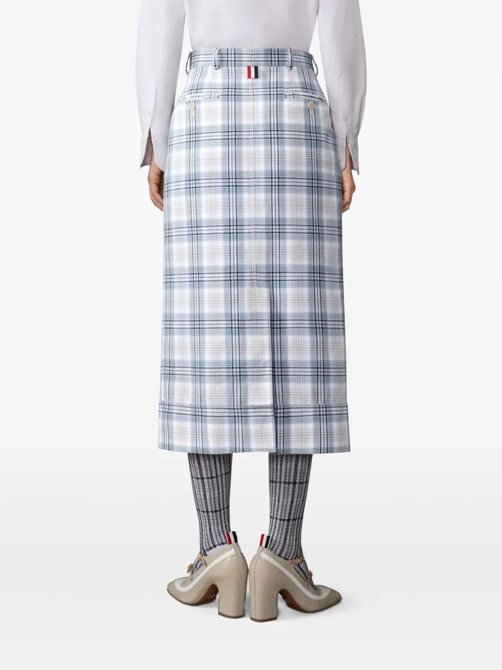 Thom Browne Geruite midi-rok met riemlus Wit