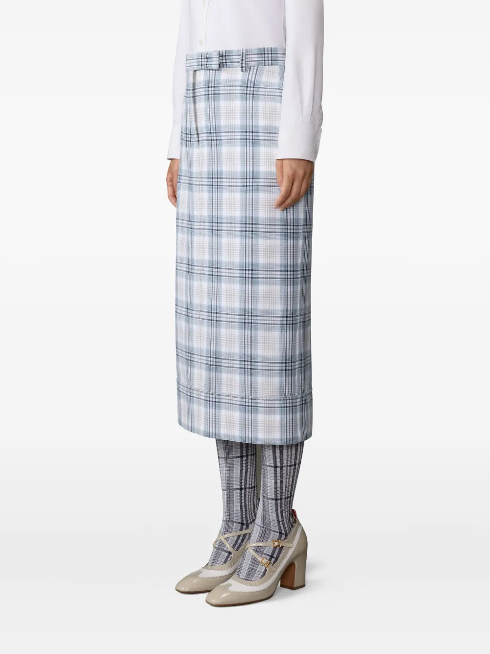  Thom Browne Belt-loop Plaid Midi Skirt - White 