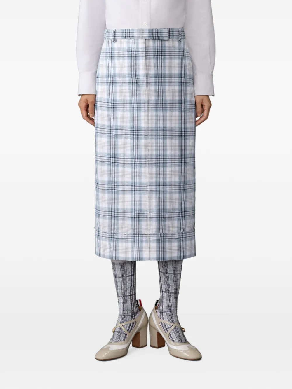 Thom Browne Geruite midi-rok met riemlus Wit