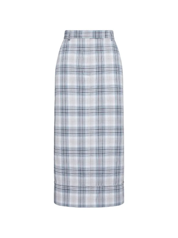Thom Browne Windowpane Plaid Beltloop Sack Skirt in White