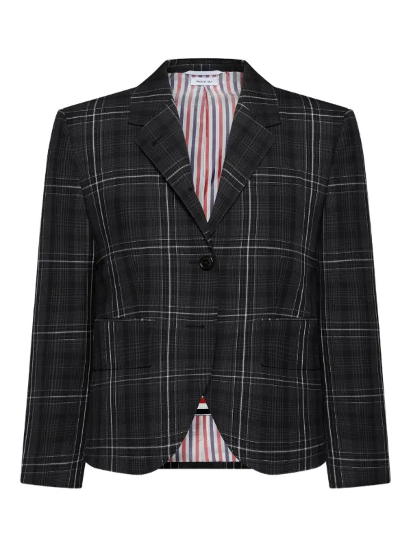 Thom Browne Windowpane Plaid Cool Wool Sportcoat in Black