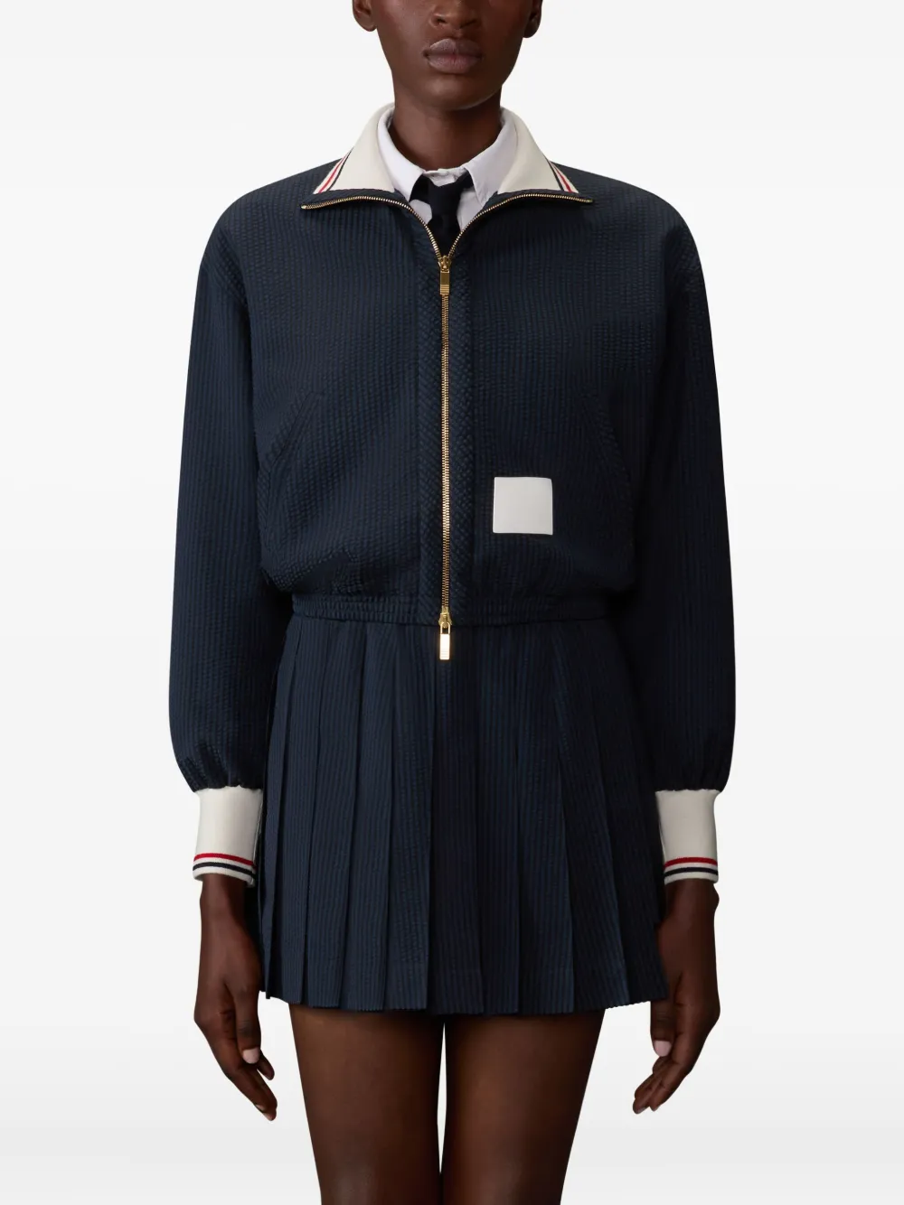 Thom Browne Wollen seersucker trainingsjack met rits Blauw