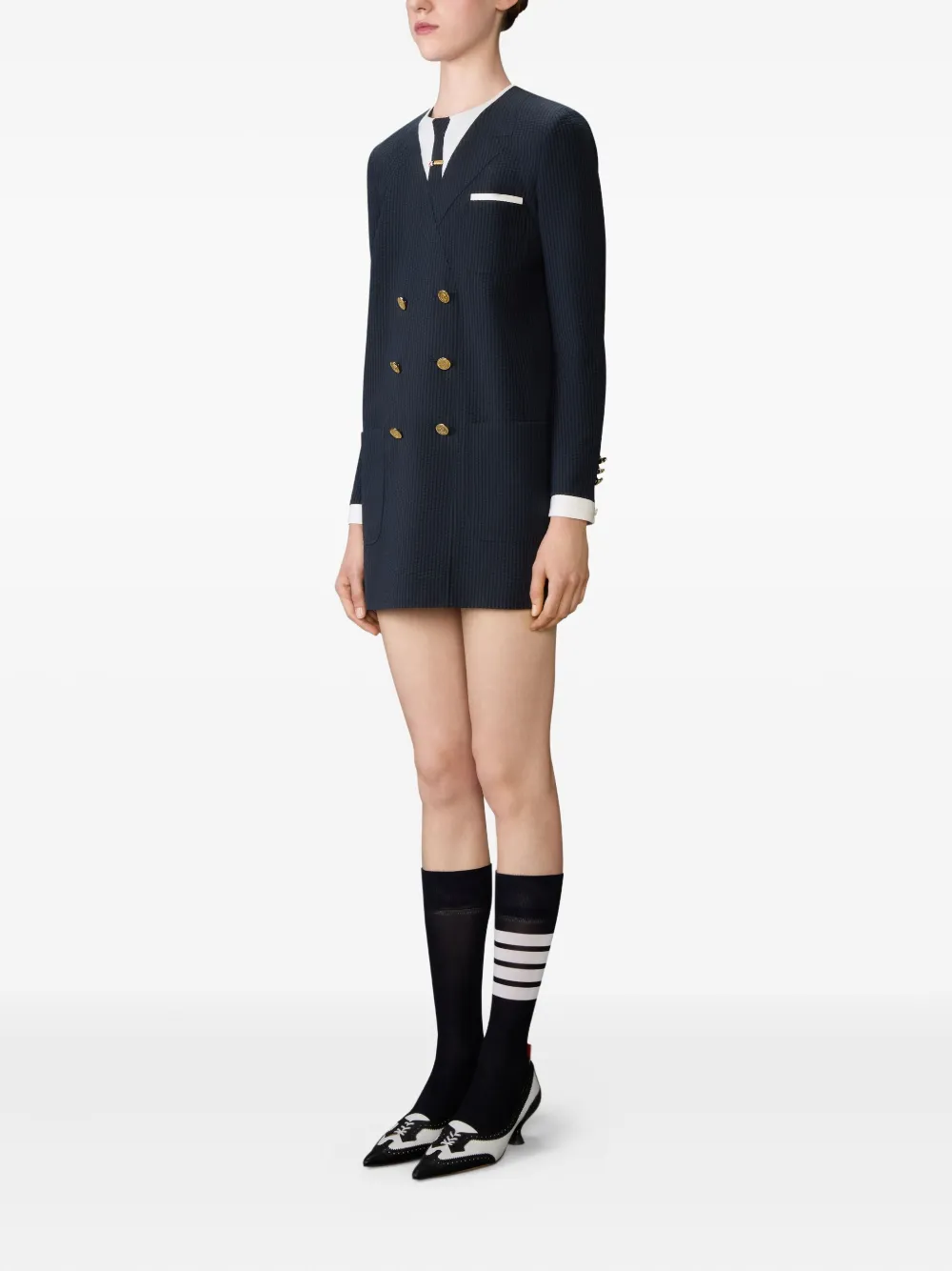  Thom Browne Pinstripes Mini Dress - Blue 