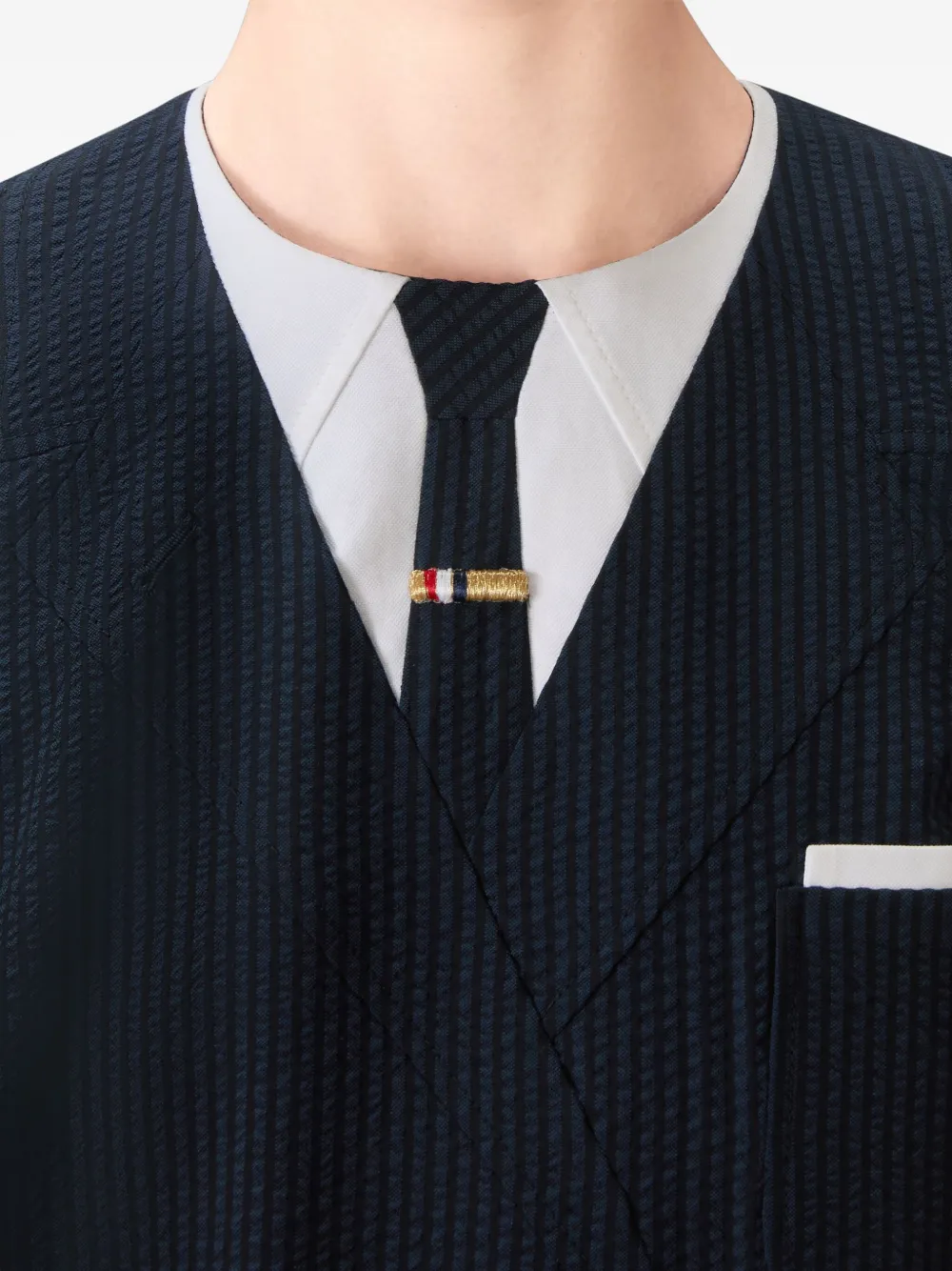 Thom Browne Wollen seersucker trompe l'oeil mini-jurk Blauw
