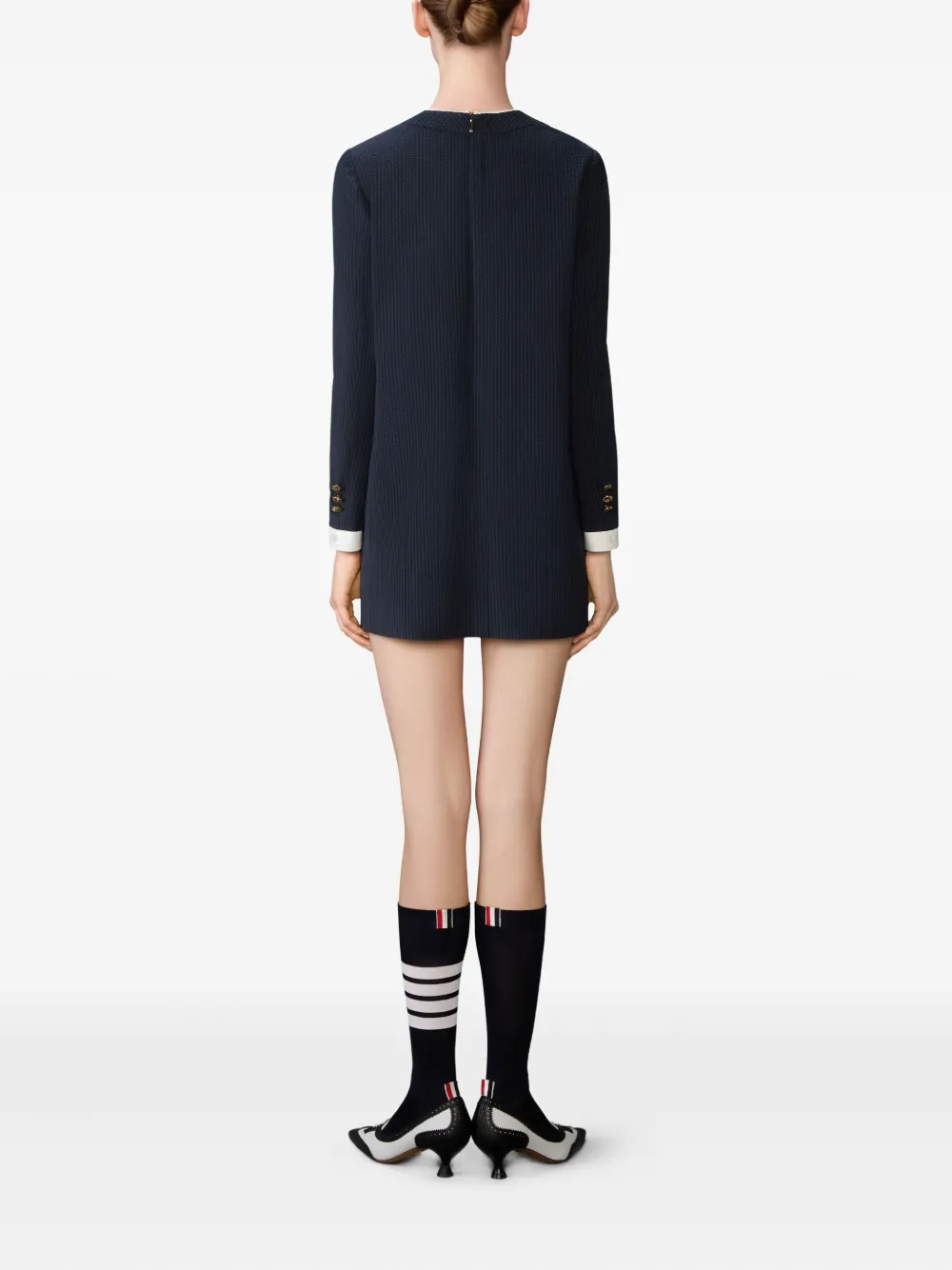 Thom Browne Wollen seersucker trompe l'oeil mini-jurk Blauw