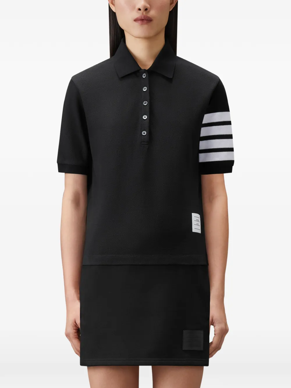 Thom Browne Piqué 4-Bar poloshirt Zwart
