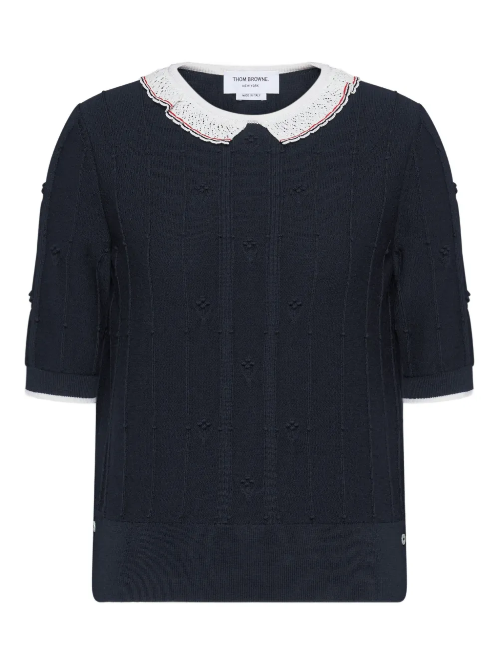 Thom Browne T-shirt con bordo in pizzo - Blu