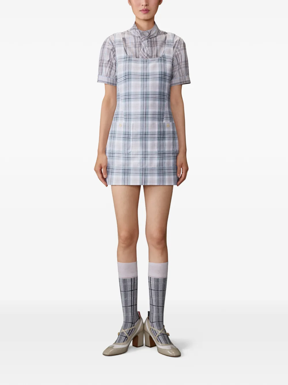 Thom Browne Geruite mini-jurk met vensterruit Blauw