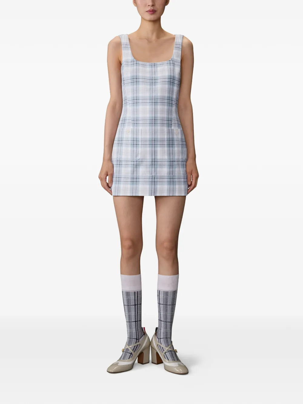 Thom Browne Geruite mini-jurk met vensterruit Blauw