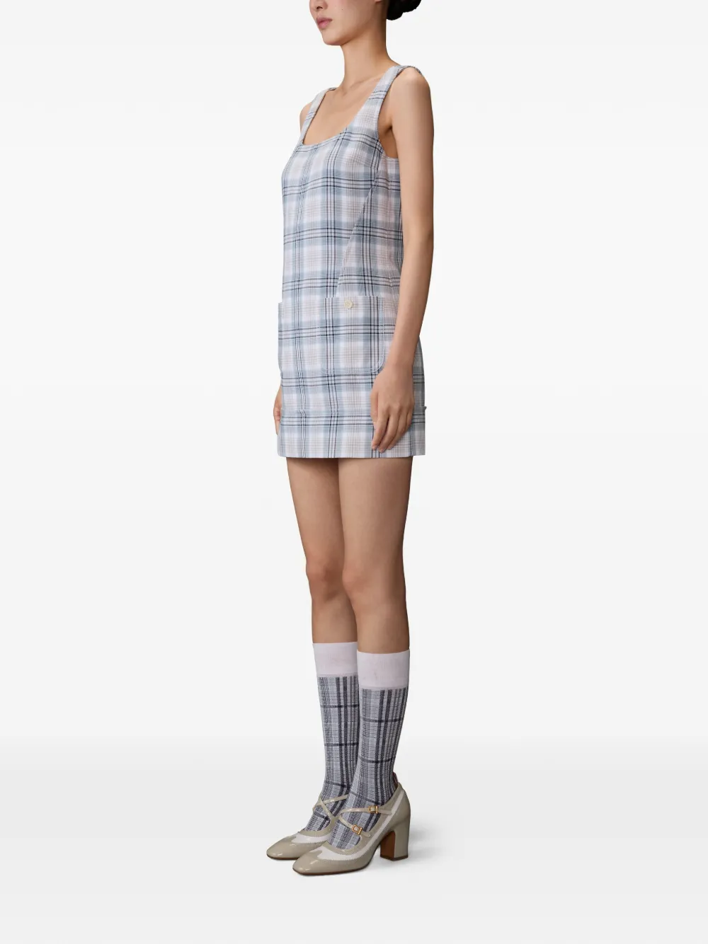 Thom Browne Geruite mini-jurk met vensterruit Blauw