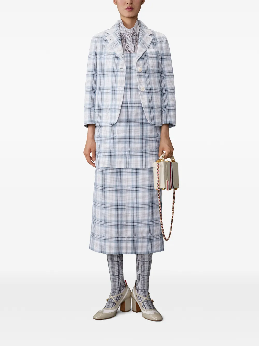 Thom Browne Geruite mini-jurk met vensterruit Blauw