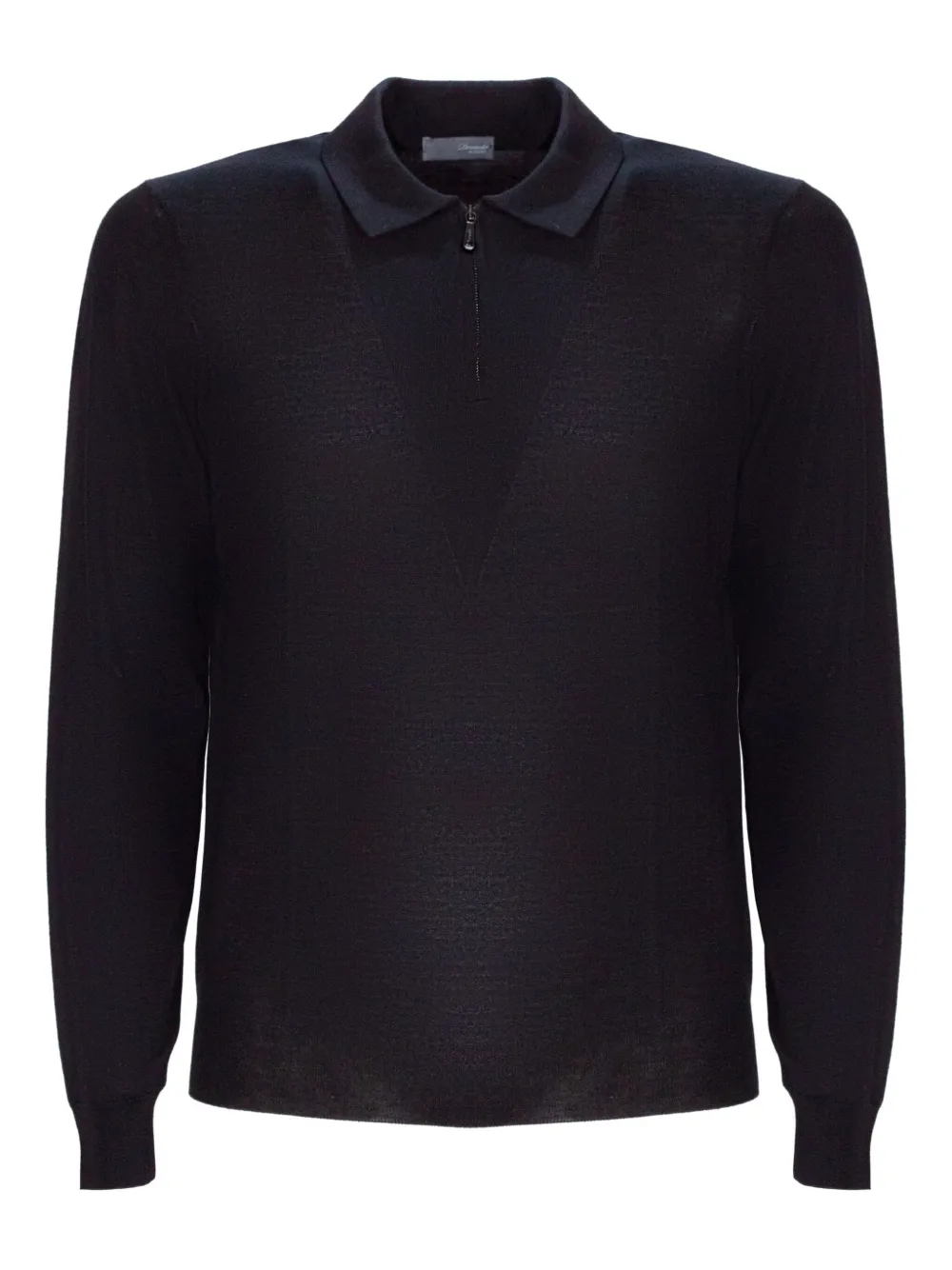 Drumohr Zipped Merino-wool Polo Shirt In Black