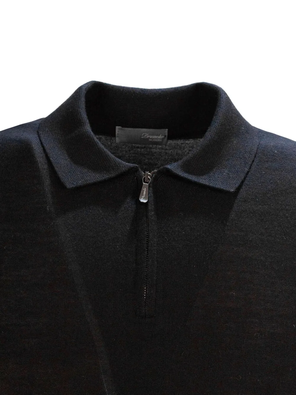 Drumohr Zipped Merino-wool Polo Shirt In Black